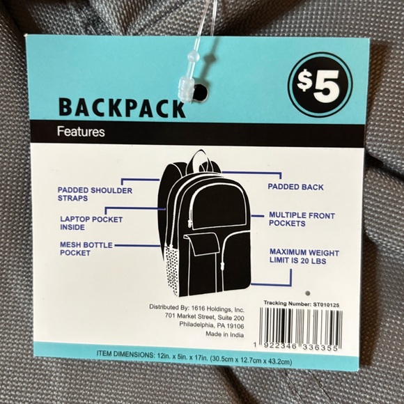 Gray Backpack with Multiple Pockets - Picture 4 of 4
